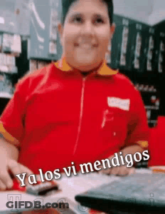 Boy In Red Shirt At Desk Saying Ya Los Vi Mendigos GIF