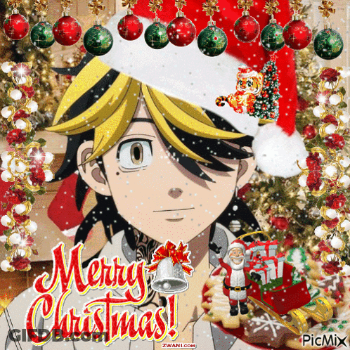 Boy In Santa Hat Saying Merry Christmas GIF