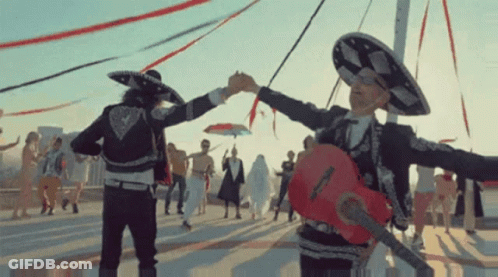 Boy In Sombrero And Mustache Holding Violin With Viva Mexico GIF