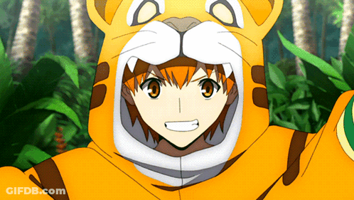 Boy In Tiger Costume Smiling In Jungle GIF