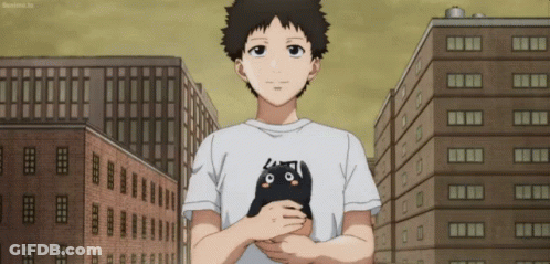 Boy In White Shirt Holding Black Cat GIF