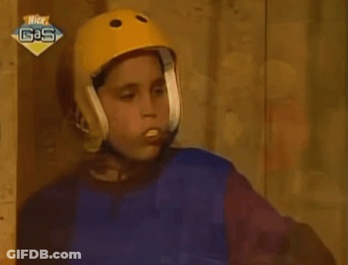 Boy In Yellow Helmet With Nickelodeon Gas Logo GIF