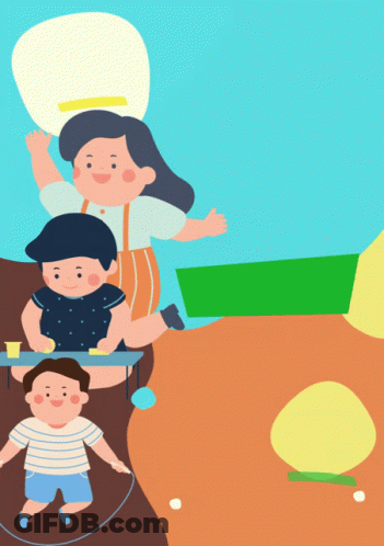 Boy Jumping Rope And Girl Holding Balloon GIF