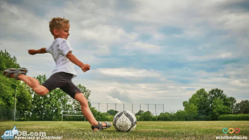 Boy Kicking Soccer Ball With Like Button GIF