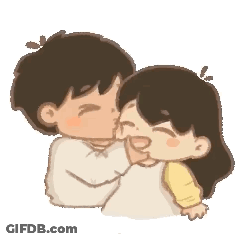 Boy Kissing Girl On Cheek As She Laughs GIF