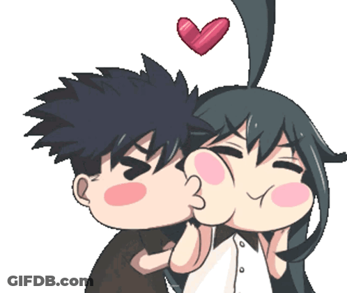 Boy Kissing Girl On Cheek With Heart GIF