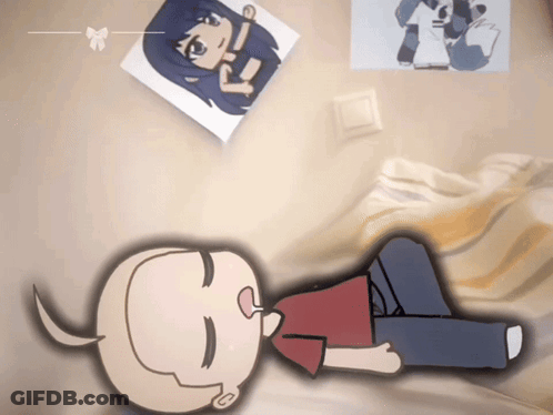 Boy Laying On Bed With Girl Picture On Wall GIF