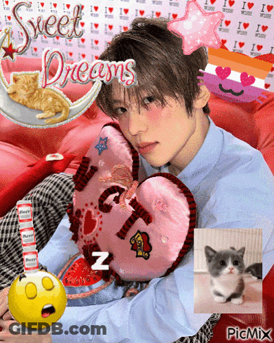 Boy Laying On Bed With I Love You Pillow GIF