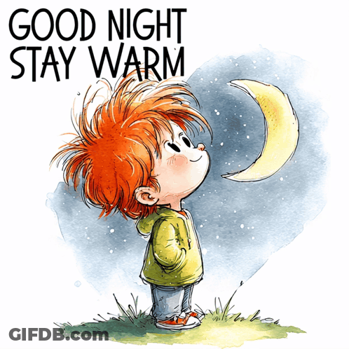 Boy Looking At Moon Saying Good Night Stay Warm GIF