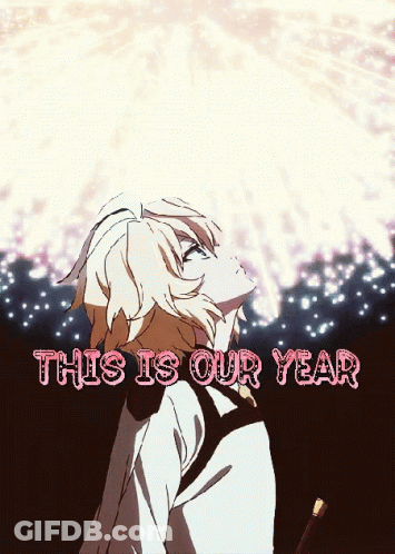 Boy Looking Up At Fireworks Saying This Is Our Year GIF