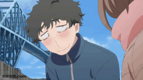 Boy Making Funny Face With Bridge GIF