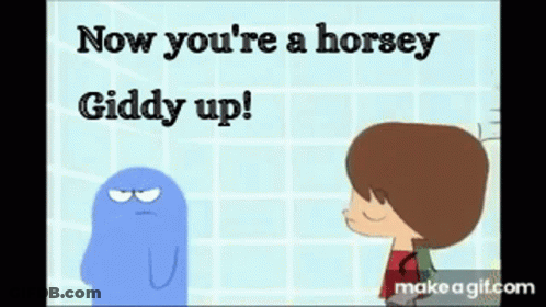 Boy Next To Blue Ghost Saying Now You're A Horsey GIF