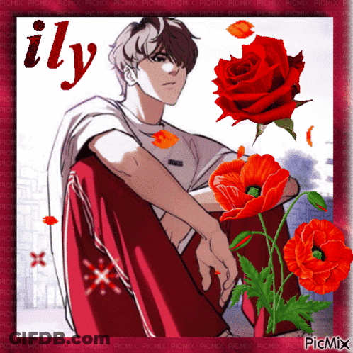 Boy Next To Red Roses ILY GIF
