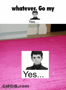 Boy On Pink Rug Saying Whatever Go My Yes GIF