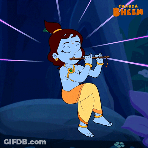 Boy Playing Flute With Chhota Bheem Above Him GIF