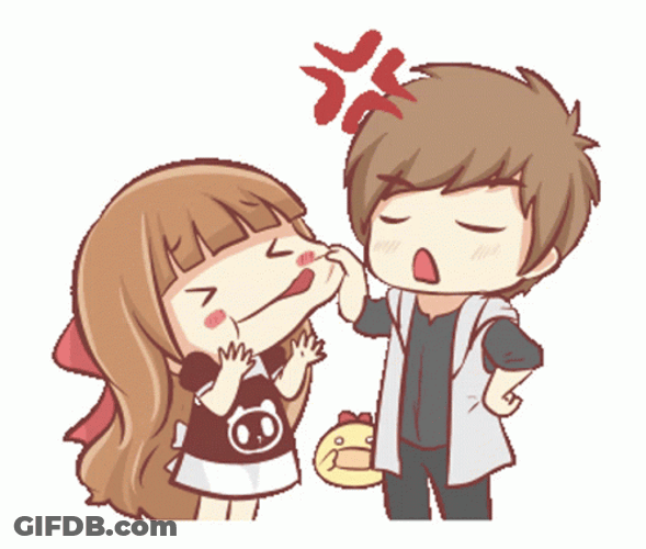Boy Pulling Girl Cheeks GIF