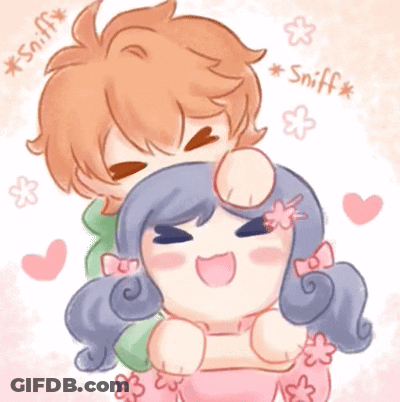Boy Putting Hand On Girl's Head Sniff GIF