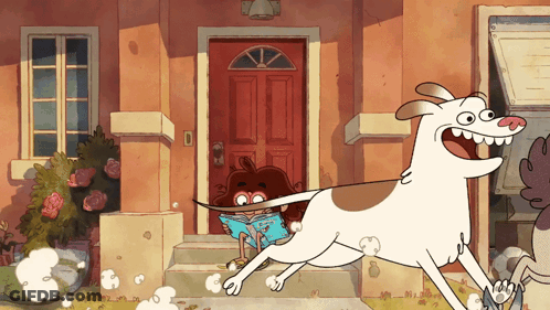 Boy Reading Book While Dog Runs By GIF
