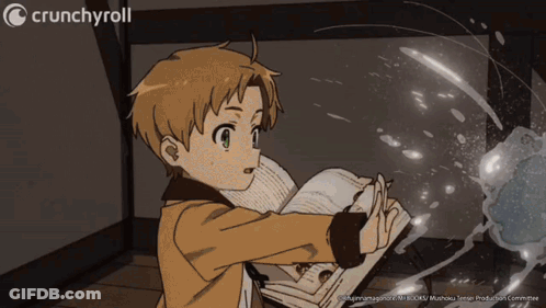 Boy Reading Book With Crunchyroll GIF