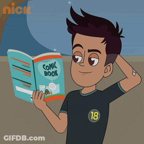 Boy Reading Comic Book With Nick Logo GIF
