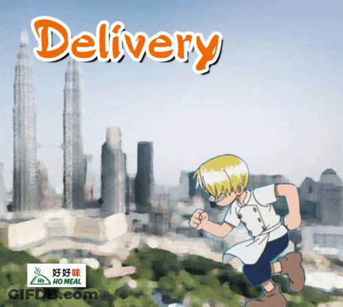 Boy Running In City With Delivery GIF