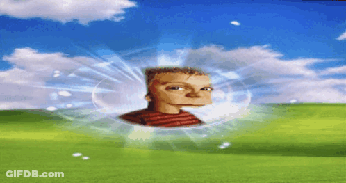 Boy's Head Floating In Field GIF