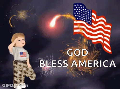 Boy Saluting American Flag God Bless America GIF
