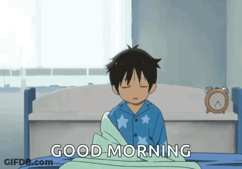 Boy Sitting In Bed Eyes Closed Good Morning GIF