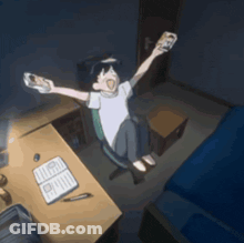 Boy Sitting In Chair Holding Soda Can GIF