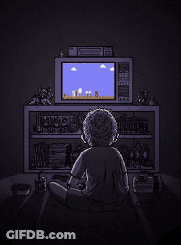 Boy Sitting In Front Of TV Playing Mario GIF