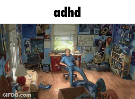 Boy Sitting In Messy Room With ADHD Text GIF