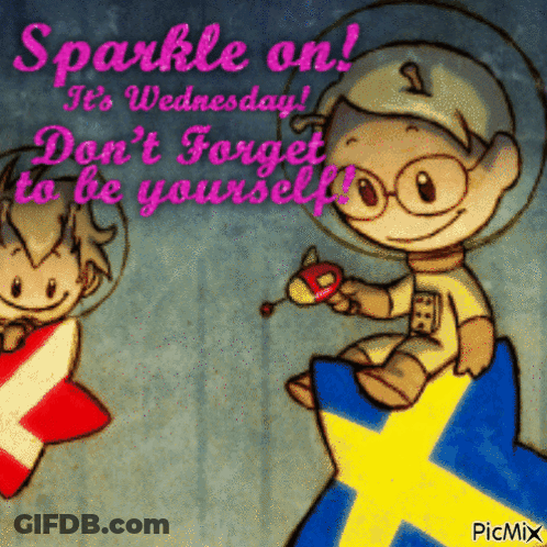 Boy Sitting On Flag Saying Sparkle It's Wednesday GIF