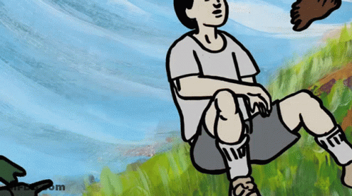 Boy Sitting On Hill With Blue Sky GIF