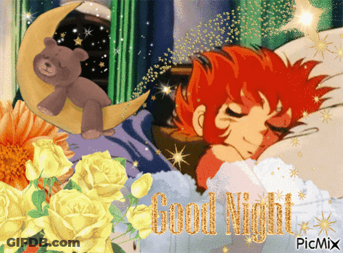 Boy Sleeping With Teddy Bear On Crescent Moon Good Night GIF