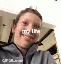 Boy Smiling With My Life Text GIF