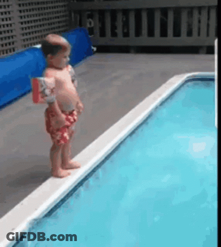 Boy Standing At Pool Edge GIF