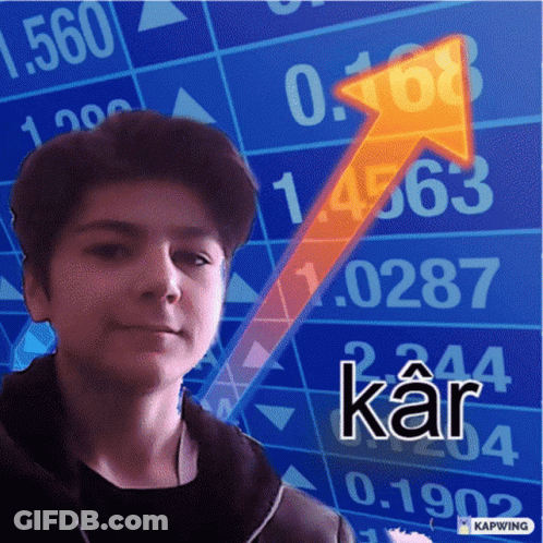 Boy Standing At Stock Chart With Orange Arrow And Kar GIF