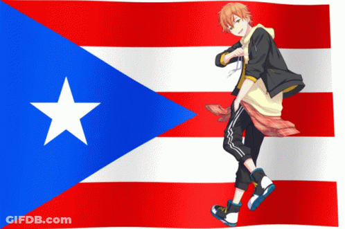 Boy Standing In Front Of Flag With White Star GIF