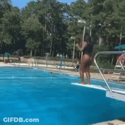 Boy Standing On Man's Shoulders In Pool GIF