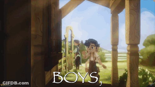 Boy Standing On Porch Saying Boys GIF