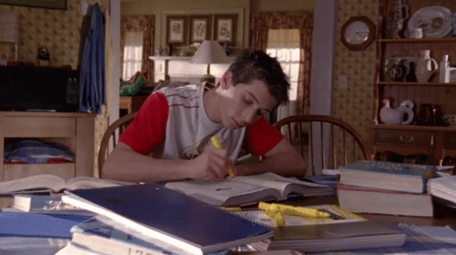 Boy Studying And Highlight Texts GIF