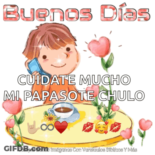 Boy Talking On Cell Phone With Buenos Dias GIF