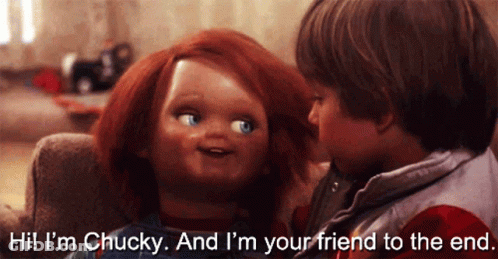 Boy Talking To Chucky Doll Saying Hi I'm Chucky And I'm Your Friend To The End GIF