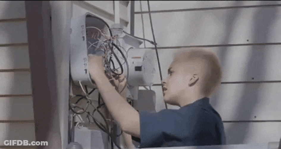 Boy Trouble Fixing Electricity Cable GIF