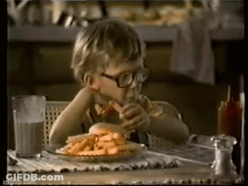 Boy Wearing Glasses Eating Fries And Hamburger GIF