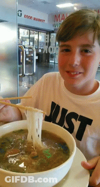 Boy Wearing Just Shirt Eating Soup GIF