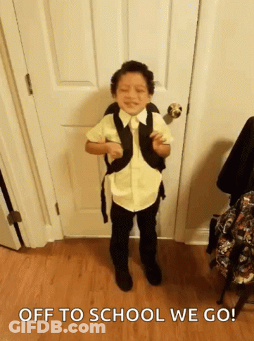 Boy With Backpack At Door Off To School We Go GIF