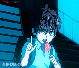 Boy With Backpack Holding Lollipop And Peace Sign GIF