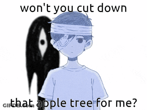 Boy With Bandage Saying Won't You Cut Down That Apple Tree For Me GIF
