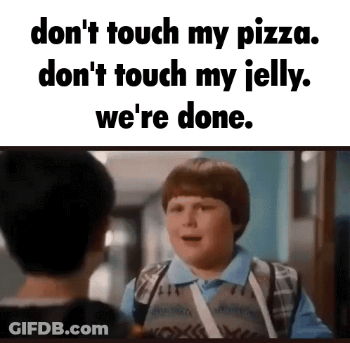 Boy With Bandage Talking To Another Boy Holding Pizza GIF